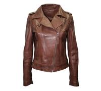 Infinity Ladies Retro Brando 442 Chestnut Brown Biker Casual Soft Nappa Leather Jacket (20)