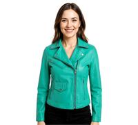 Infinity Leather Classic Brando Biker Leather Jacket - Secunda In Aqua Aqua