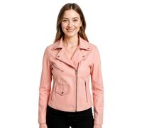 Infinity Leather Classic Brando Biker Leather Jacket - Secunda In Baby Pink Baby Pink