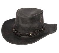 Infinity Leather Cowboy Aussie Real Leather Bush Hat In Black Black M