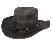 Infinity Leather Cowboy Aussie Real Leather Bush Hat in Black | Size: XL Infinity Leather Black XL