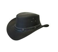 Infinity Leather Cowboy Outback Real Leather Aussie Bush Hat In Black Black
