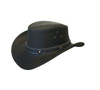 Infinity Leather Cowboy Outback Real Leather Aussie Bush Hat in Black | Size: Medium Infinity Leather Black M