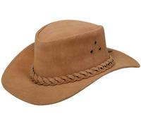 Infinity Leather Cowboy Outback Suede Aussie Bush Hat in Tan | Size: Medium Infinity Leather Tan M