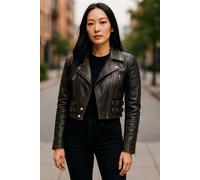 Infinity Leather Cropped Brando Leather Biker Jacket-Durban In True Black True Black