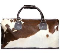 Infinity Leather Deluxe Leather Holdall Bag Genuine Cowhide & Cow Fur Weekend Duffel Travel - Brown - 21 x 11 x 10.5 inches