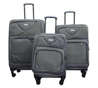 Infinity Leather Expandable 3 Piece Luggage Sets Soft Shell Lightweight Nylon Travel Cabin Case Holiday Suitcase Bags (3 Pcs Set Including Cabin,M,L)