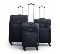 Soft Shell Lightweight Nylon 4 Wheel Travel Case Holiday Suitcase Set Infinity Leather Black One Size