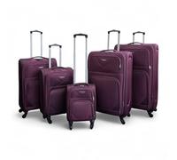 Infinity Leather Expandable Black 5 Piece Luggage Sets Soft Shell Lightweight Nylon Travel Cabin Case Holiday Suitcase Bags (5 Pcs Set)
