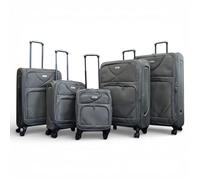 Infinity Leather Expandable Black 5 Piece Luggage Sets Soft Shell Lightweight Nylon Travel Cabin Case Holiday Suitcase Bags (5 Pcs Set)