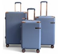 Infinity Leather Expandable Hard Shell 8 Wheels Luggage Travel Cabin Suitcase In Blue Blue Small