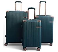 Infinity Leather Expandable Hard Shell 8 Wheels Luggage Travel Cabin Suitcase In Green Green Medium
