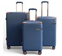 Infinity Leather Expandable Hard Shell 8 Wheels Luggage Travel Cabin Suitcase In Navy Navy