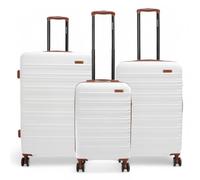 Infinity Leather Expandable Hard Shell Abs 8 Wheel Suitcase Robust Travel Luggage Set In Cream Cream