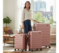 Infinity Leather Expandable Hard Shell Abs Suitcase 8 Wheel Travel Luggage - Kiko In Rose Gold Rose Gold Cabin