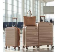 Infinity Leather Expandable Hard Shell Abs Suitcase 8 Wheel Travel Luggage - Kilko In Beige Beige Medium