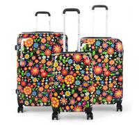 Infinity Leather Expandable Hard Shell Flower 8 Wheels Suitcase Print Luggage In Black Black Small