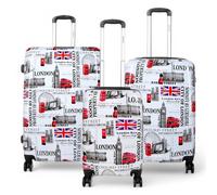 Infinity Leather Expandable Hard Shell London Print 8 Wheels Travel Luggage Cabin Suitcase Multi