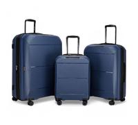 Infinity Leather Expandable Hard Shell Pp 8 Wheel Luggage Travel Cabin Holiday Bags Suitcase Set In Blue Blue Large