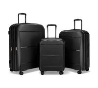Infinity Leather Expandable Hard Shell Pp 8 Wheel Luggage Travel Cabin Holiday Bags Suitcase Set In Black Black Large