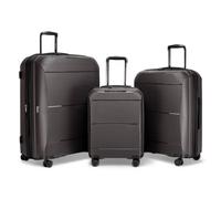 Infinity Leather Expandable Hard Shell Pp 8 Wheel Luggage Travel Cabin Holiday Bags Suitcase Set In Grey Grey Large