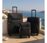 Infinity Leather Expandable Soft 8 Wheel Lightweight Suitcase Luggage Travel Bags In Black Black