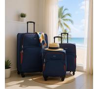 Infinity Leather Expandable Soft 8 Wheel Lightweight Suitcase Luggage Travel Bags In Blue Blue Large
