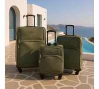 Infinity Leather Expandable Soft 8 Wheel Lightweight Suitcase Luggage Travel Bags in Green | Size: Large Infinity Leather Green Large