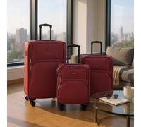 Infinity Leather Expandable Soft 8 Wheel Lightweight Suitcase Luggage Travel Bags In Red Red Small