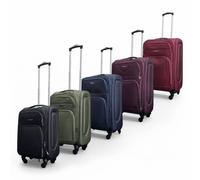 Infinity Leather Expandable Soft Shell Cabin Suitcase 50.5 X 37 X 26 Cm Luggage Suitable For Easyjet, Ryanair In Navy Navy Small