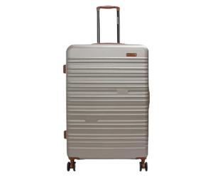 Infinity Leather Expandable Suitcase Trolley Carry On Hand Cabin Luggage Hard Shell ABS Travel Bag Lightweight Robust with TSA Lock (Champagne, L(75cm 124L))