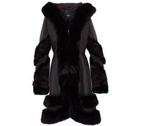 Infinity Leather Flared Leather Hooded Cape Coat With Fur - Mandal In Black Black XXXL
