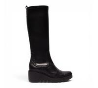 Infinity Leather Fly London Leather High Wedge Heel Long Boots - Budi603 In Black Black