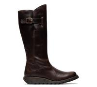 Infinity Leather Fly London Mol 2 Leather Wedge Heel Knee High Zip-Up Boots In Brown Brown