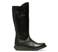 Infinity Leather Fly London Mol 2 Leather Wedge Heel Knee High Zip-Up Boots In Jet Black Jet Black