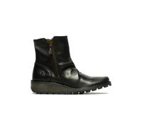 Fly Womens Black MON944 Leather Wedge Heel Ankle Zip Up Chelsea Boots
