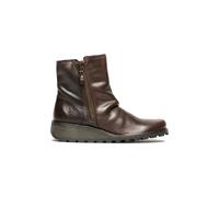 Infinity Leather Fly London Mon944 Leather Wedge Heel Ankle Zip Up Chelsea Boots In Brown Brown