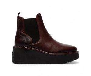 Infinity Leather Fly London Red Hely268 Chelsea Leather Ankle Pull-On Platform Comfort Boots In Burgundy Burgundy
