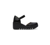 Infinity Leather Fly London Wedges Biso305Fly Sandals Espadrille Stap Heels In Black Black