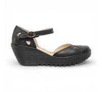 Infinity Leather Fly London Yuna Leather Wedge Sandals In Black Black 3