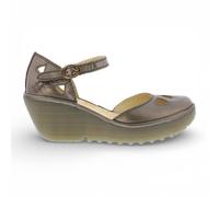 Infinity Leather Fly London Yuna Leather Wedge Sandals In Bronze Bronze 9