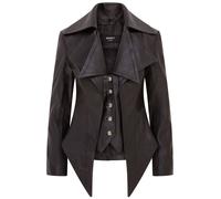 Infinity Leather Gothic Mid-Length Edwardian Leather Jacket - Sandvika In Black Black 4XL