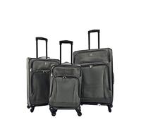 Infinity Leather Grey Lightweight 4 Wheel Luggage Travel Cases Soft Bags Suitcases Grey Medium