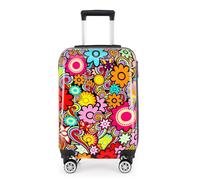 Infinity Leather Hard Shell 4 Wheel Suitcase Set Flower Print Luggage Lightweight Cabin Travel Bags