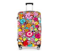 Infinity Leather Hard Shell 4 Wheel Suitcase Set Flower Print Luggage Lightweight Cabin Travel Bags
