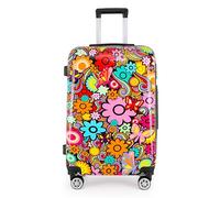 Infinity Leather Hard Shell 4 Wheel Suitcase Set Flower Print Luggage Lightweight Cabin Travel Bags