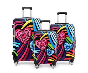 Infinity Leather Hard Shell 4 Wheel Suitcase Set Hearts Print Luggage Lightweight Cabin Travel Bags