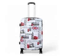 Infinity Leather Hard Shell 4 Wheel Suitcase Set London Print Luggage Cabin Travel Bag (London, M(60cm 89L))
