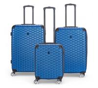 Infinity Leather Hard Shell Abs 8 Wheel Luggage Travel Cabin Holiday Bags Suitcase In Blue Blue Large