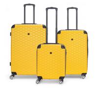 Infinity Leather Hard Shell Abs 8 Wheel Luggage Travel Cabin Holiday Bags Suitcase In Yellow Yellow Large
